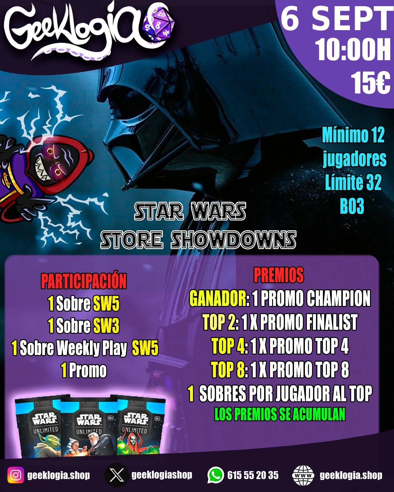 TORNEO STORE SHOWDOWN GEEKLOGIA SABADO 6 DE SEPTIEMBRE STAR WARS UNLIMITED